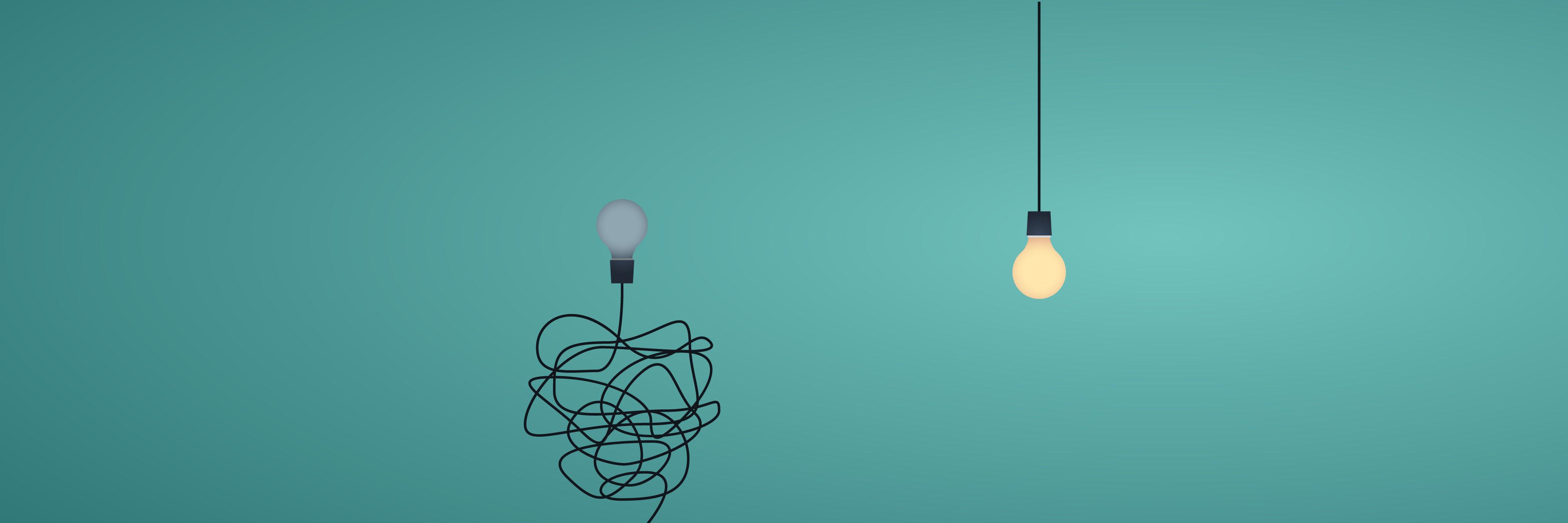 Light bulb with straight cord and lightbulb with tangled cord